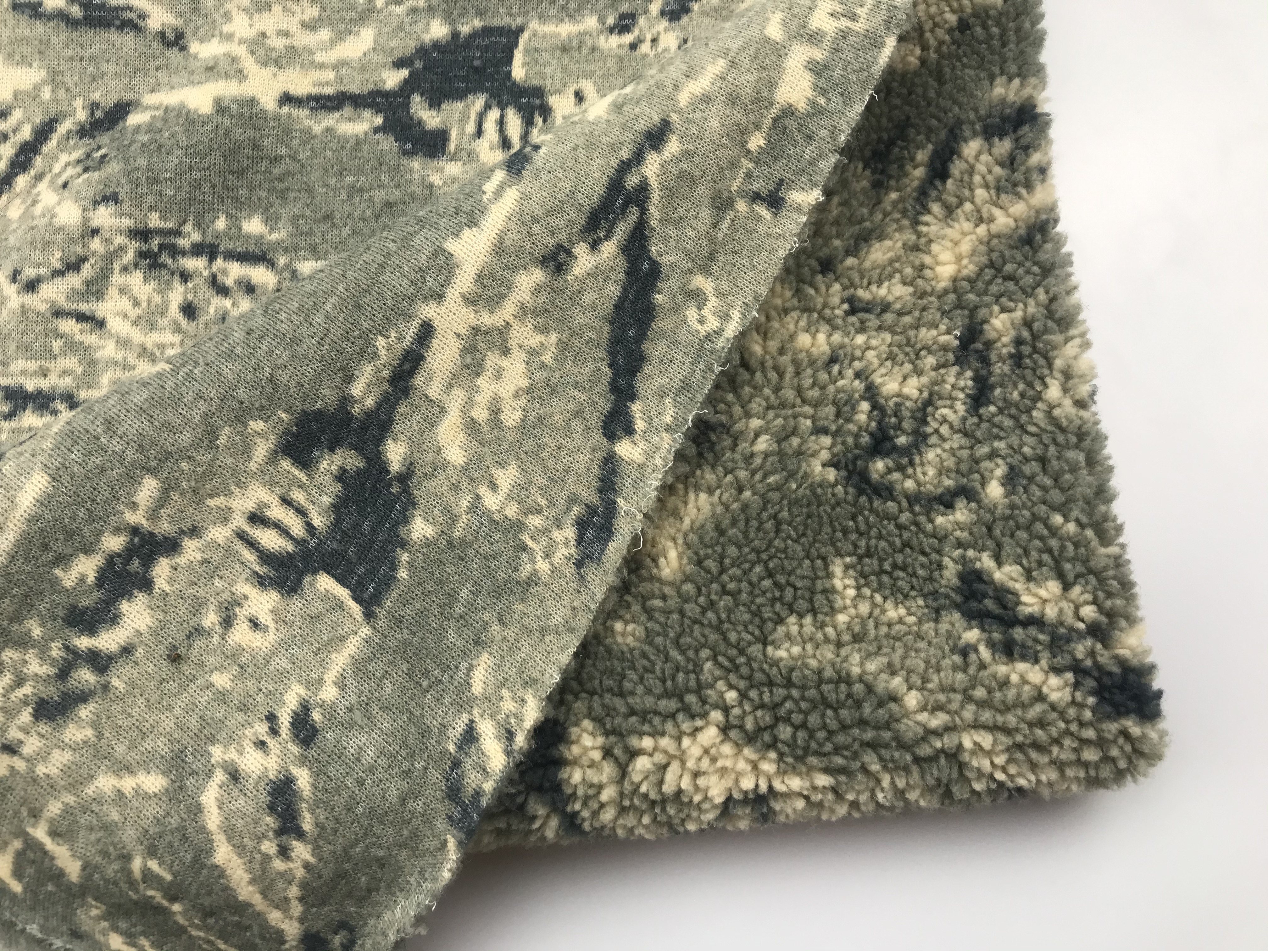 camouflage jacquard lamb fur fabric for coat jacket home textile
