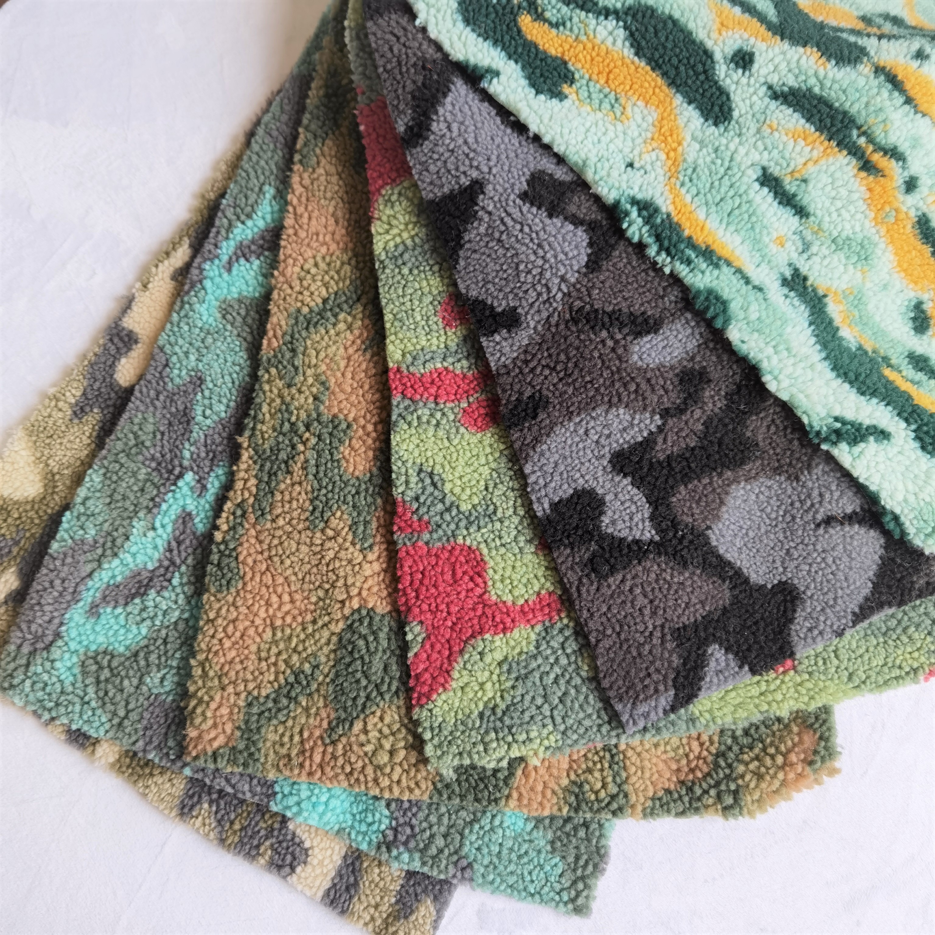 camouflage jacquard lamb fur fabric for coat jacket home textile